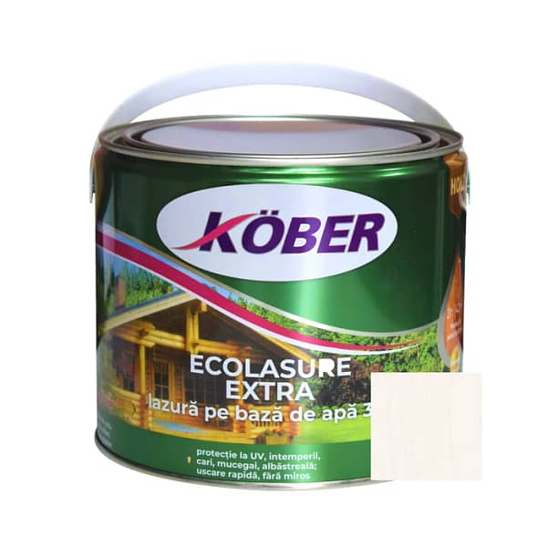 Lac Lazură Kober Ecolasure Extra Alb 2.5L, ideal pentru protecția și decorarea lemnului, disponibil în magazinul de bricolaj din Tășnad