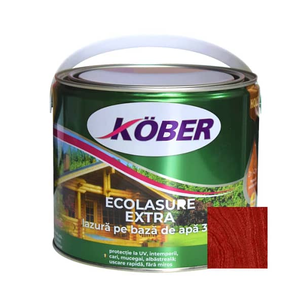 Lac Lazură Kober Ecolasure Extra Mahon 2.5L pentru protecție și decor lemn, disponibil în magazinul de bricolaj din Tășnad.