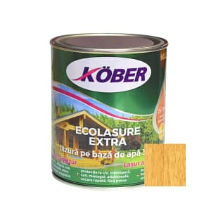 Recipient Lac Lazură Kober Ecolasure Extra Stejar Deschis 0.75L, pentru protecția și decorarea lemnului, disponibil în magazinul de bricolaj din Tășnad, Satu Mare.