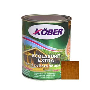 Lac lazură 3 în 1 Kober Ecolasure Extra, pe bază de apă, nuanța Stejar Închis, pentru protecția și decorarea lemnului la interior și exterior. Acoperă până la 12 m².