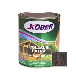 Lac Lazură 3 în 1 Kober Ecolasure Extra pentru Lemn, nuanța Wenge, 0.75L – vedere frontală cu etichetă și capac vizibil