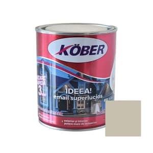 Cutie de vopsea alchidică Kober Ideea de 0.75L, culoare crem ivoire, pentru lemn și metal, utilizare interior și exterior, cu o mostră de culoare elegantă pe etichetă.