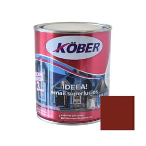 Cutie de vopsea alchidică Kober Ideea de 0.75L, culoare maro clasic, pentru lemn și metal, utilizare interior și exterior, cu o mostră de culoare pământie pe etichetă