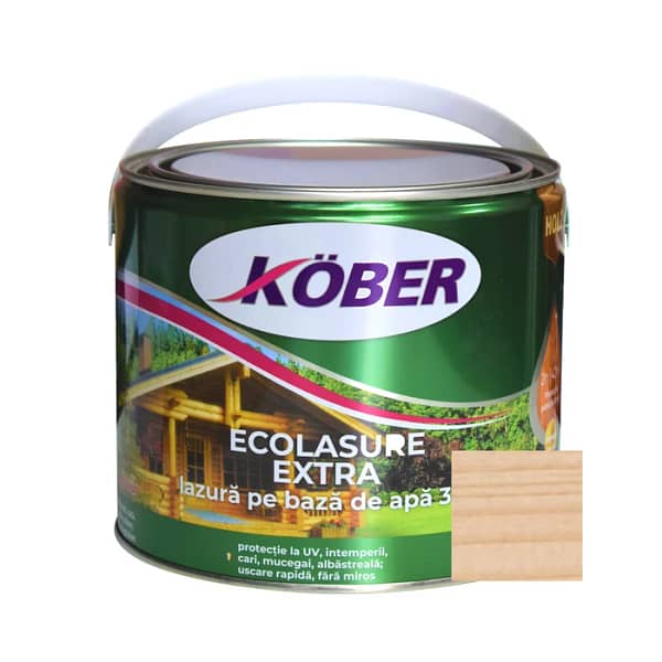 Lac Lazură 3 în 1 Kober Ecolasure Extra pentru Lemn, Incolor, 2.5L (Interior/Exterior)