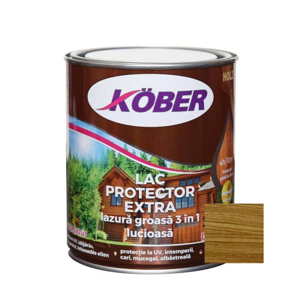 Lac Lazură Grosă 3 în 1 Kober Extra Stejar Închis 0.75L, protecție și decor lemn interior și exterior