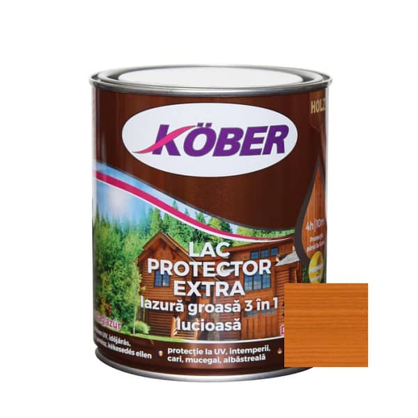 Lac Lazură Grosă 3 în 1 Kober Extra Teak 0.75L, protecție lemn nuanță tec pentru exterior și interior
