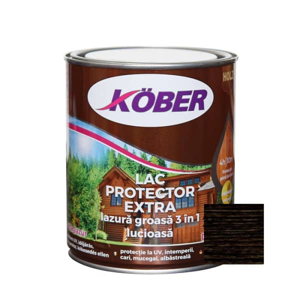Lac Lazură 3 în 1 Kober Extra Wenge 0.75L, protecție lemn nuanță închisă pentru exterior și interior
