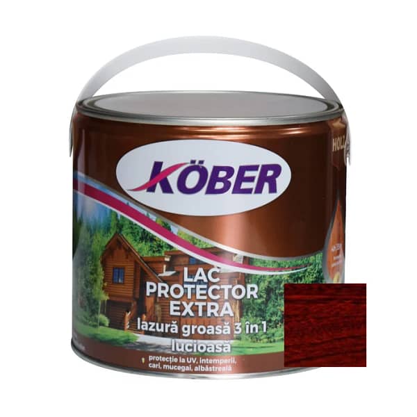 Lac Lazură 3 în 1 Kober Extra Mahon 2.5L pentru protecție lemn interior și exterior