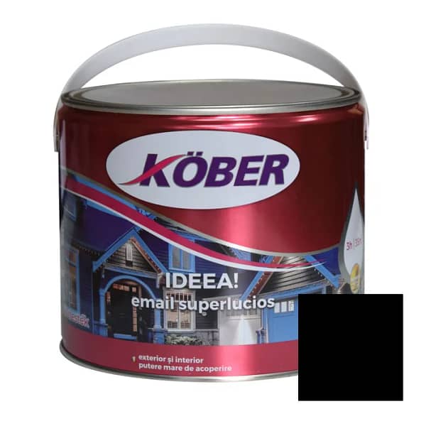 Vopsea email alchidic Kober Ideea negru 2.5L pentru lemn si metal interior exterior lucios