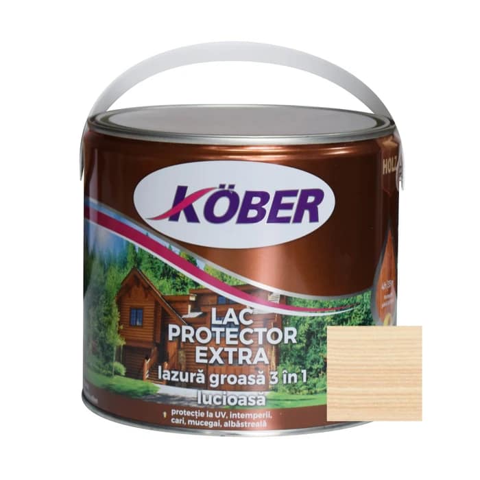 Lac Lazură 3 în 1 Kober Extra Incolor 2.5L pentru protecție lemn interior și exterior